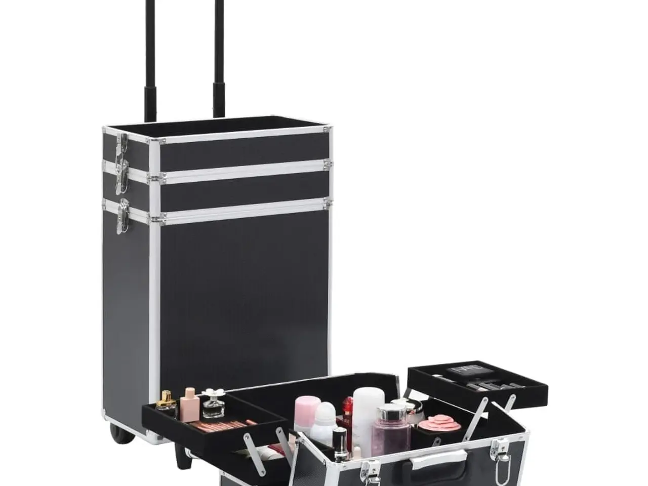 Billede 2 - Makeupkuffert i aluminium - sort trolley med 4 niveauer