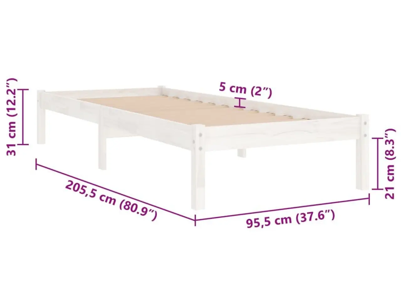 Billede 8 - Sengeramme 90x200 cm massivt fyrretræ hvid