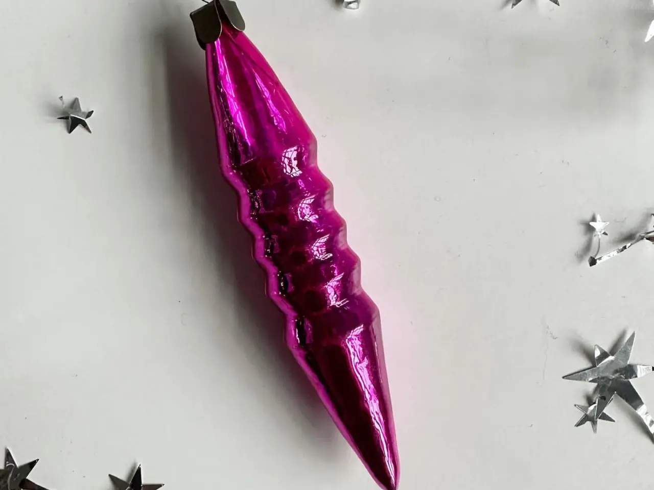 Billede 1 - Vintage julekugle, pink istap m riller