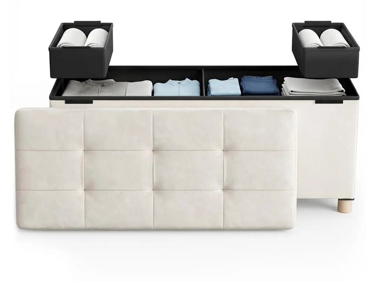 Billede 2 - Foldbar opbevaringsbænk i fløjl - cappuccino beige, 112 l