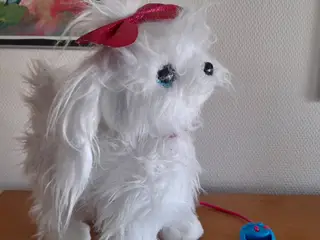 Kær fluffy hund, der kan gå og sige lyde.