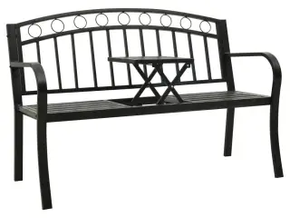 Havebænk med bord 120 cm stål sort