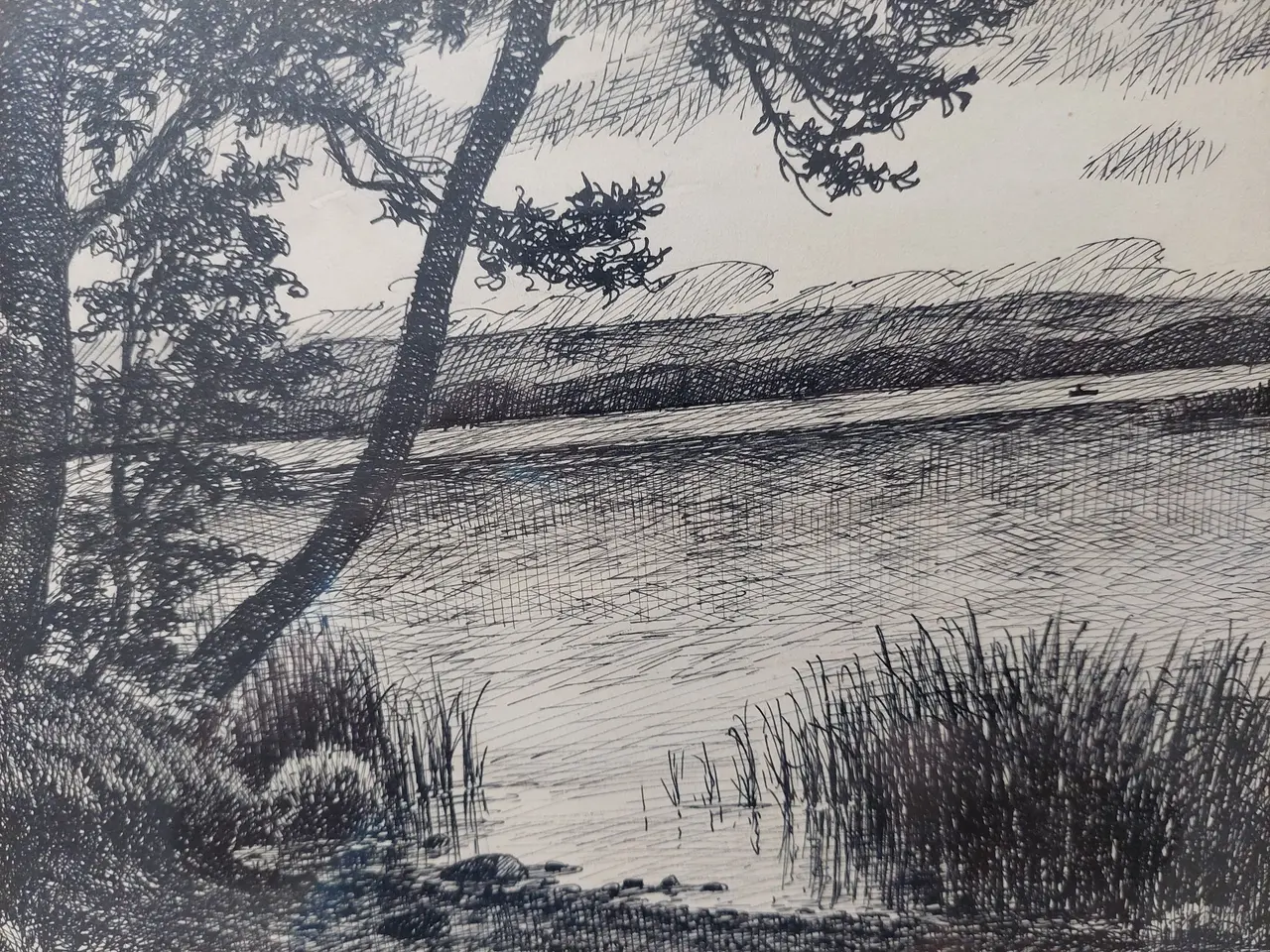 Billede 4 - Original tegning "Aften ved Laven" af Junker