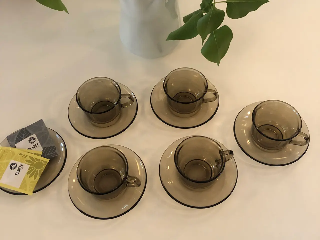 Billede 1 - 5 stk populær Arcoroc røgfarvet The / Kaffe sæt
