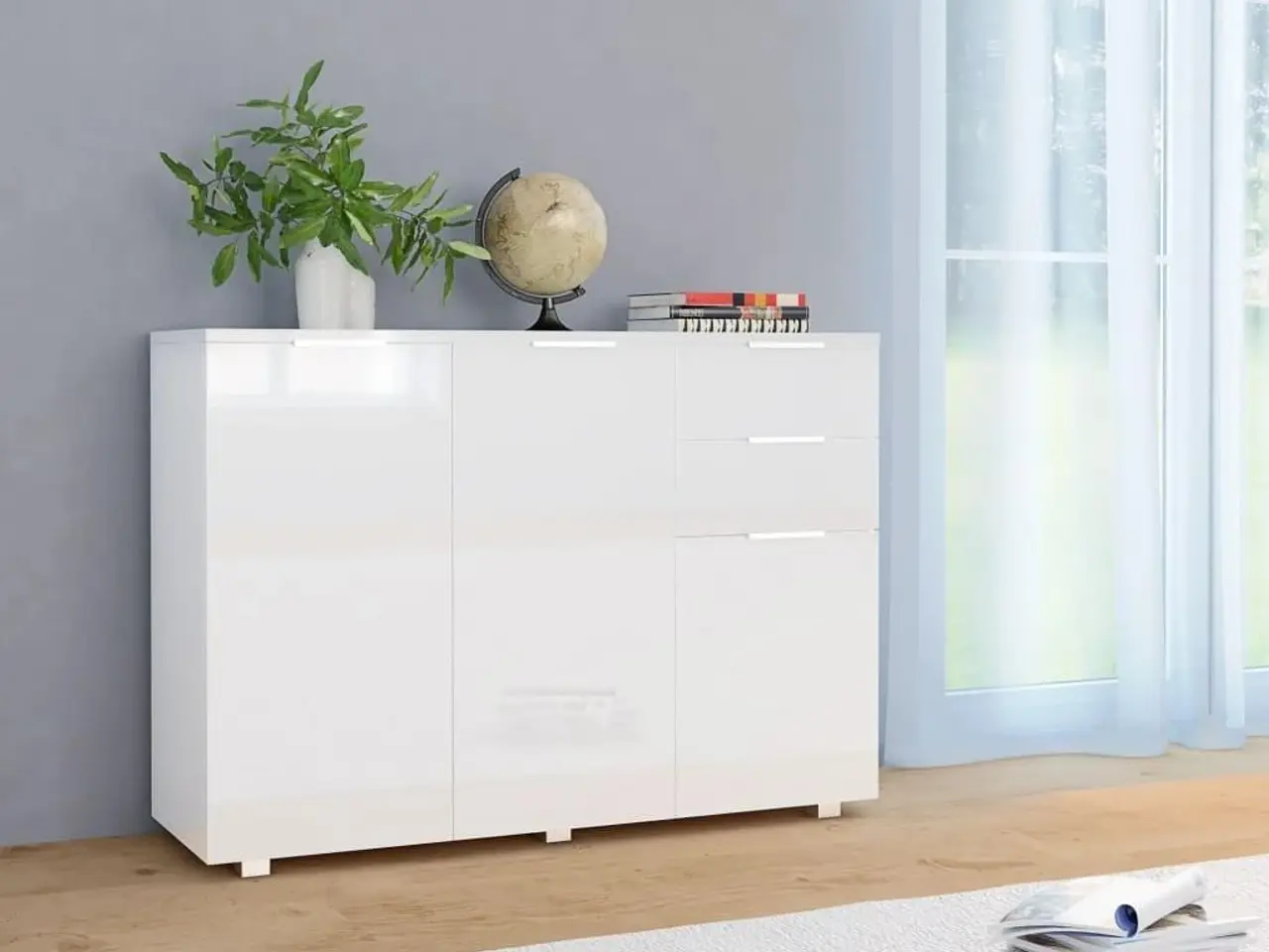Billede 1 - Skænk 107×35×80,5 cm - hvid højglans, med 2 skuffer og 3 låger