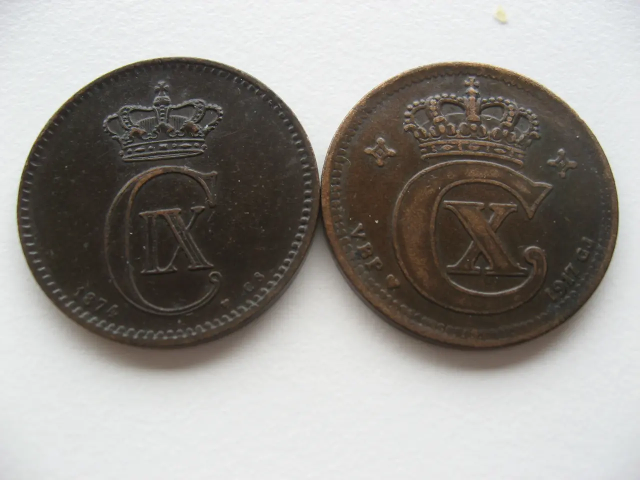 Billede 1 - Flotte bronze 5 ører 1874 & 1917, Samlet pris