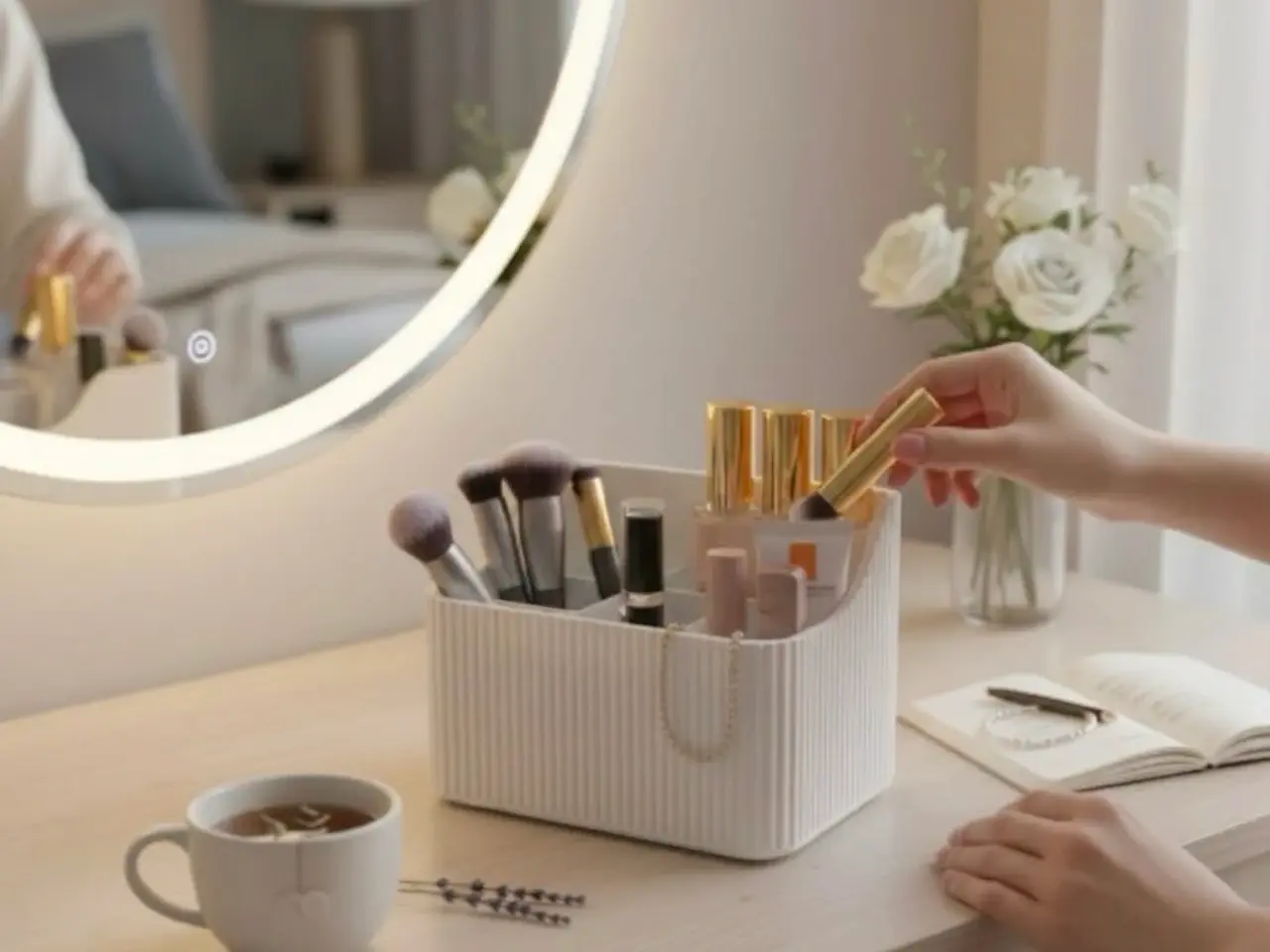 Billede 1 - Makeup Organizer i Hvidt Rillet Design