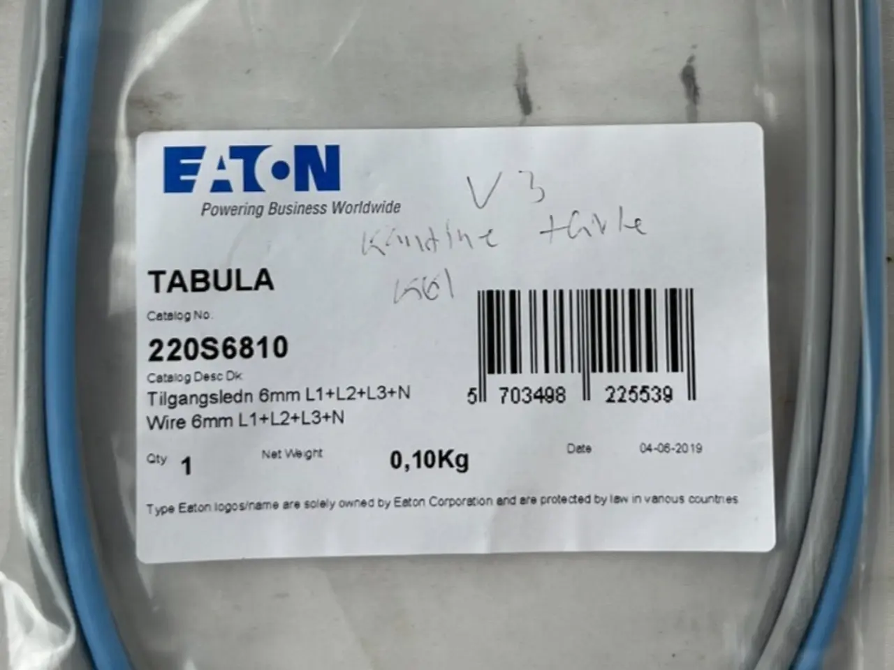 Billede 1 - Eaton 220S6810 Tabula Feed kabel 6mm² L1+L2+L3+N