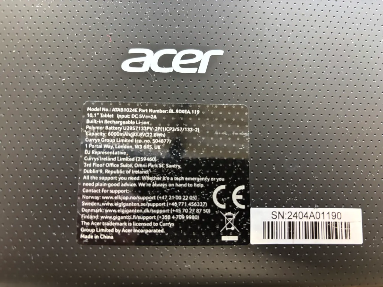 Billede 3 - Tablet 10.1 " ACER ATAB1024E