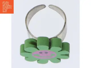 Eget design fingerring med grøn blomst i træ (str. 53 mm)
