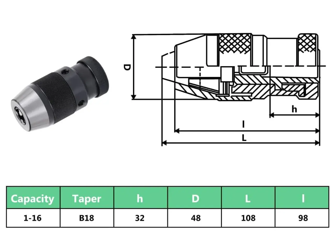 Billede 9 - Borepatron med quick release MT3-B18 - 1-16 mm nøglefri