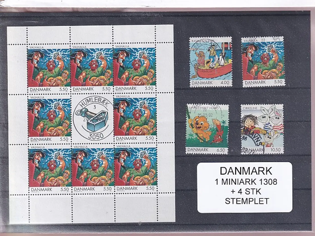 Billede 1 - Danmark - Miniark 1308 + enkeltmærker - Stemplet