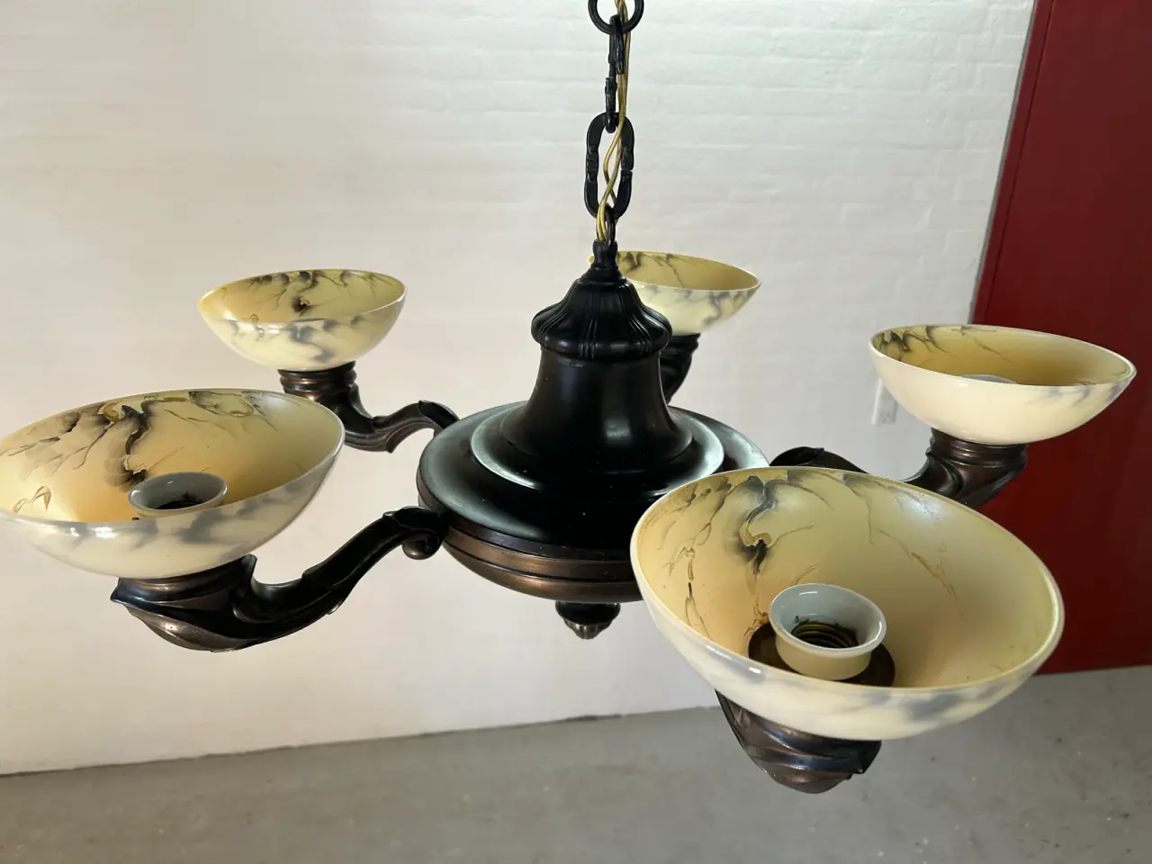 Billede 1 - Flot Art Deco lysekrone – 5-armet med originale ma