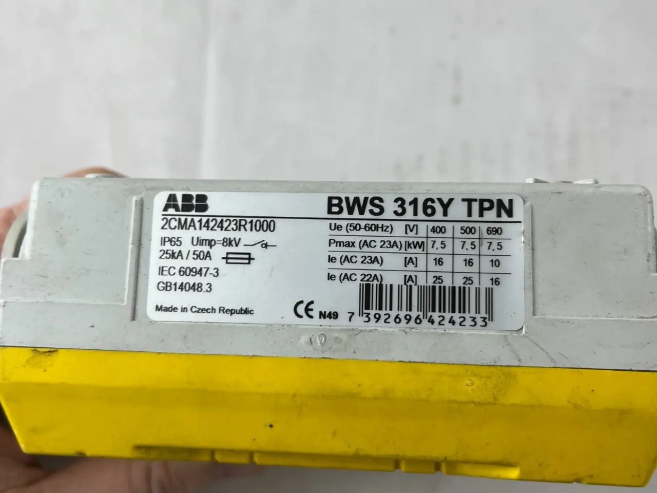 Billede 7 - ABB BWS 316Y TPN Safety kontakt Isolator 16A IP65