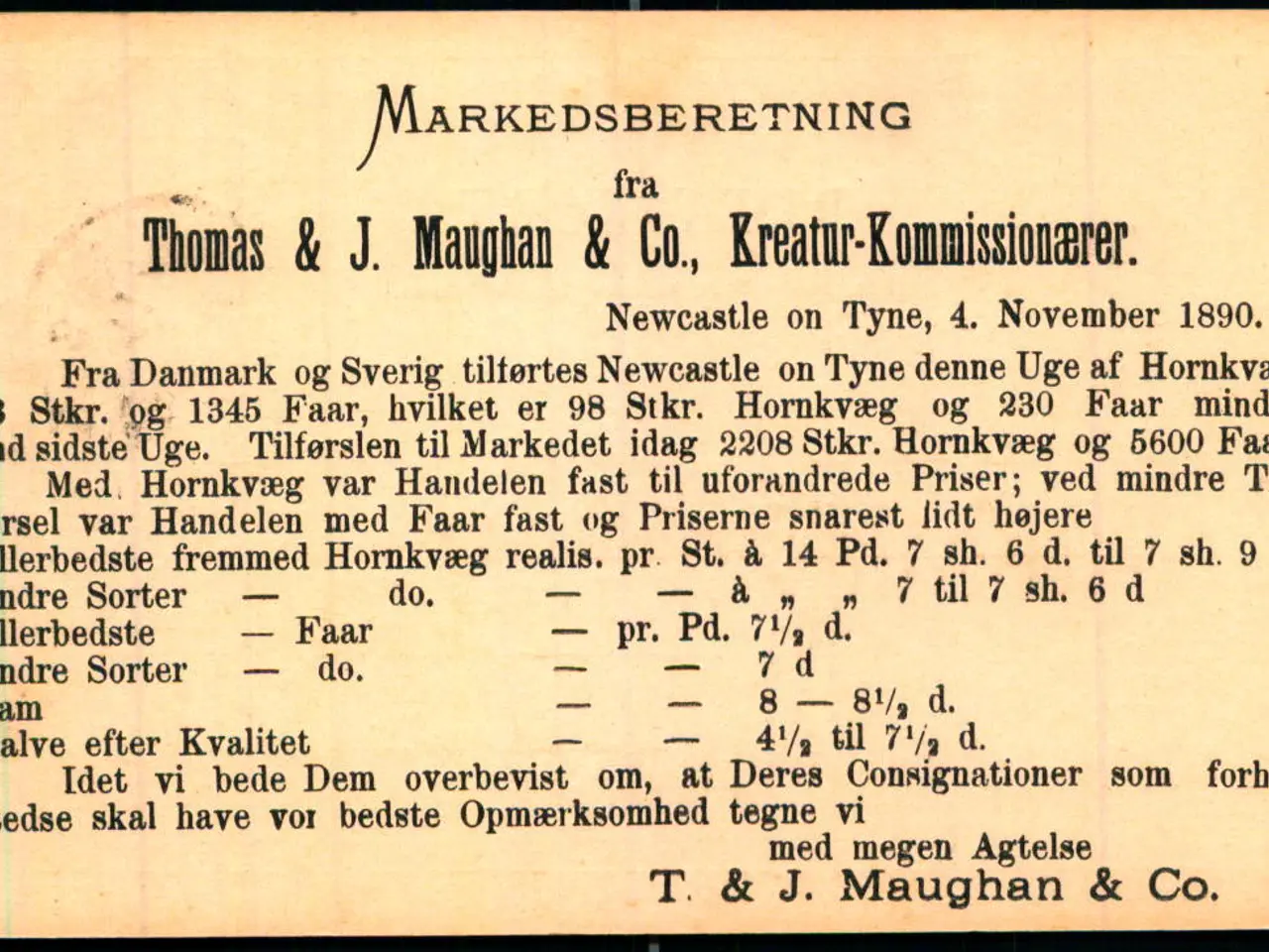 Billede 1 - T.&.J. Maughan & Co - Kreatur - Kommissionær - Newcastle - u/n - Brugt