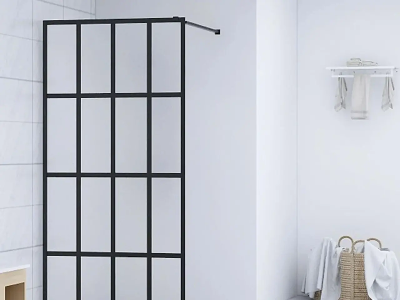Billede 1 - Bruseafskærmning 100 x 195 cm - matteret hvid/sort