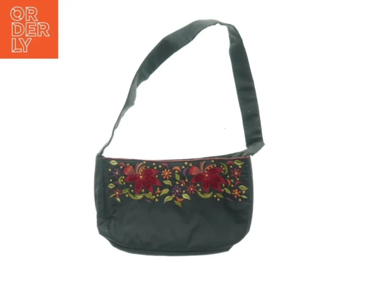 Billede 1 - Sort broderet skuldertaske (str. 23 x 14 cm)