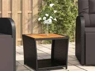 Tebord med træbordplade polyrattan og massivt akacietræ sort