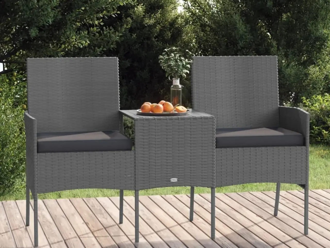Billede 1 - 2-personers havestol med tebord polyrattan antracitgrå