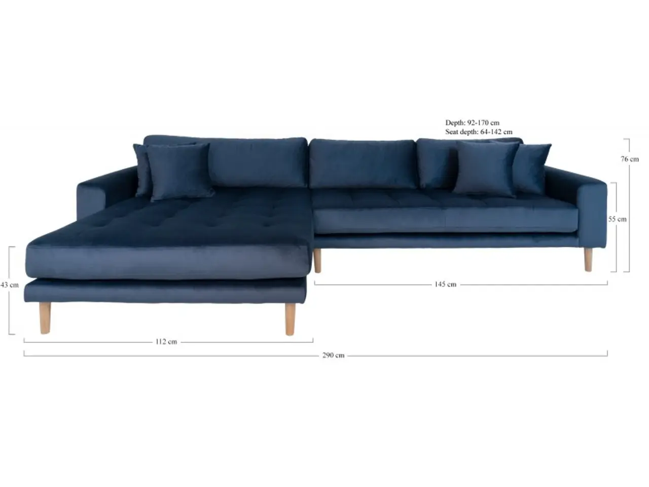 Billede 5 - Lido - Venstrevendt Chaiselongsofa - Mørkeblå velour