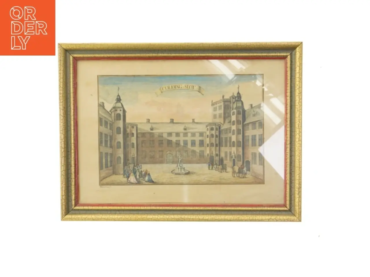 Billede 1 - Indrammet historisk tryk af Kolding Slot (str. 35x26 cm)
