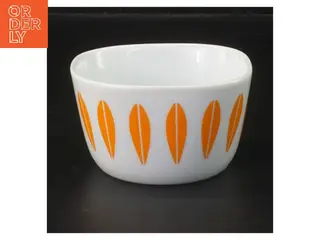 Sukkerskål med orange bladmotiv fra Lotus Lyngby (str. 9,5x5,5 cm)