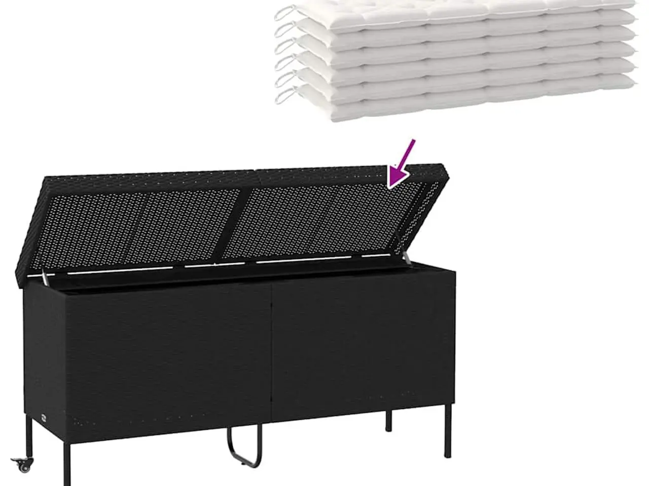 Billede 7 - Opbevaringsboks med hjul i polyrattan - 160 × 55 × 75 cm, sort