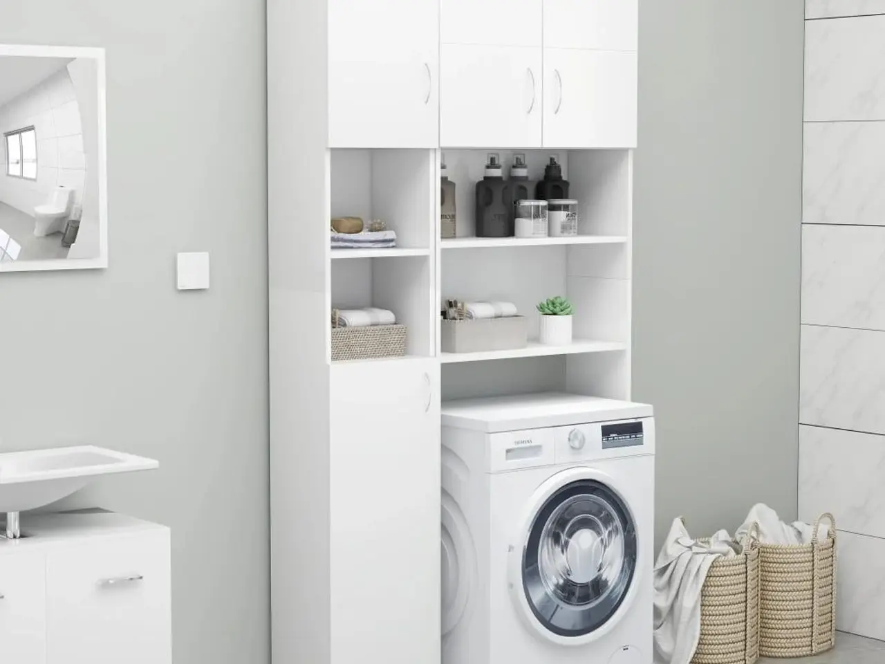 Billede 3 - Badeværelsesskab 32 × 25,5 × 190 cm - konstrueret træ, hvidt højskab