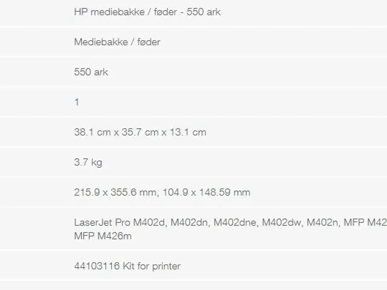 Billede 3 - HP mediebakke / føder - 550 ark