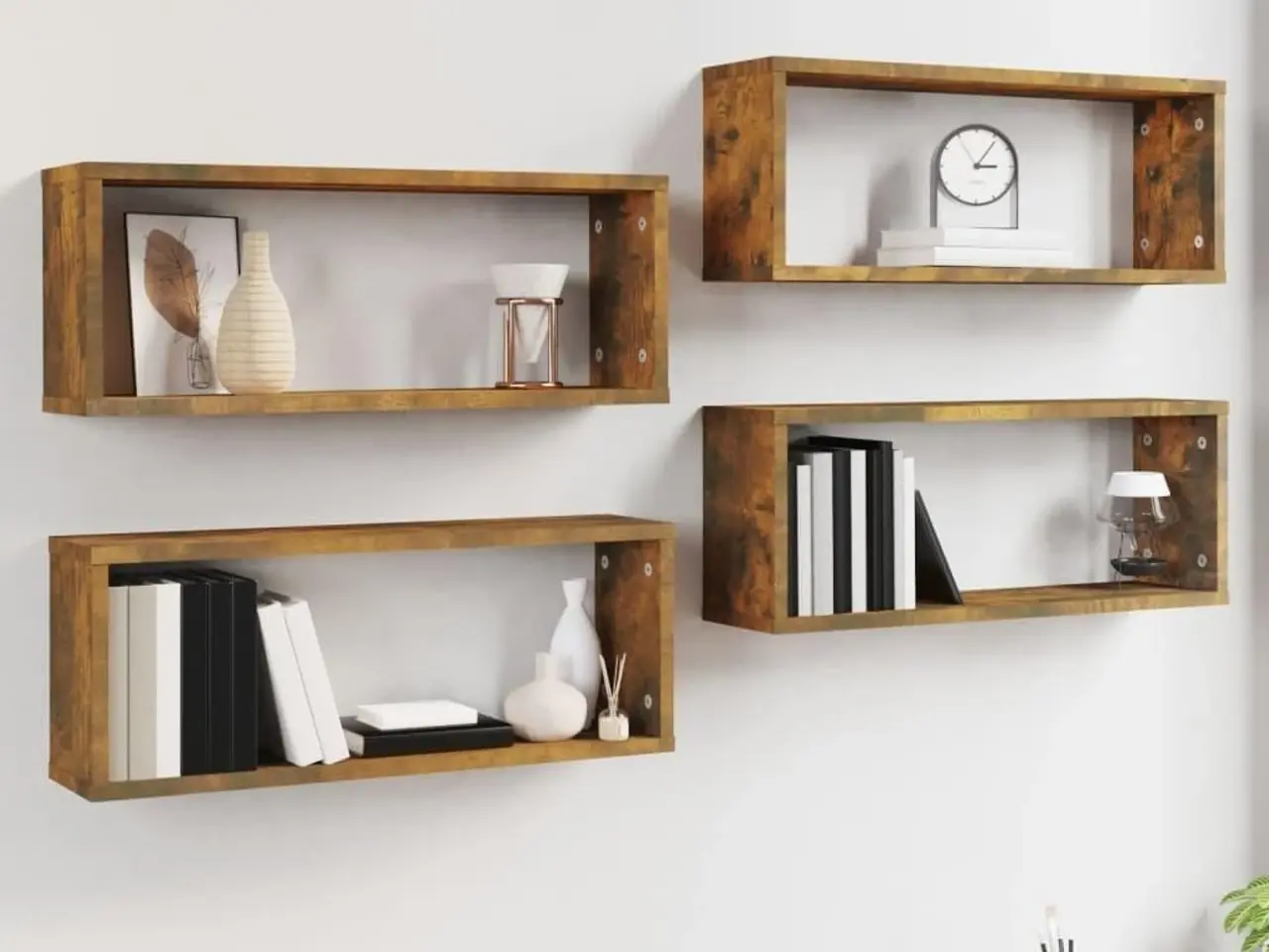 Billede 6 - Væghylder 4 stk. 60x15x23 cm konstrueret træ røget egetræ