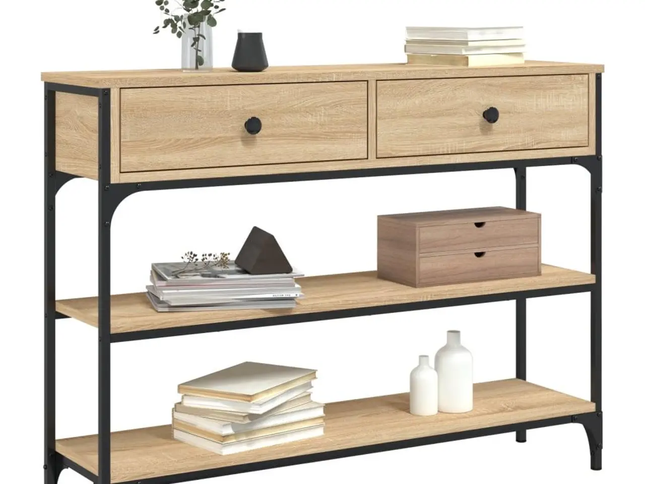 Billede 3 - Konsolbord 100x25x75 cm konstrueret træ sonoma-eg