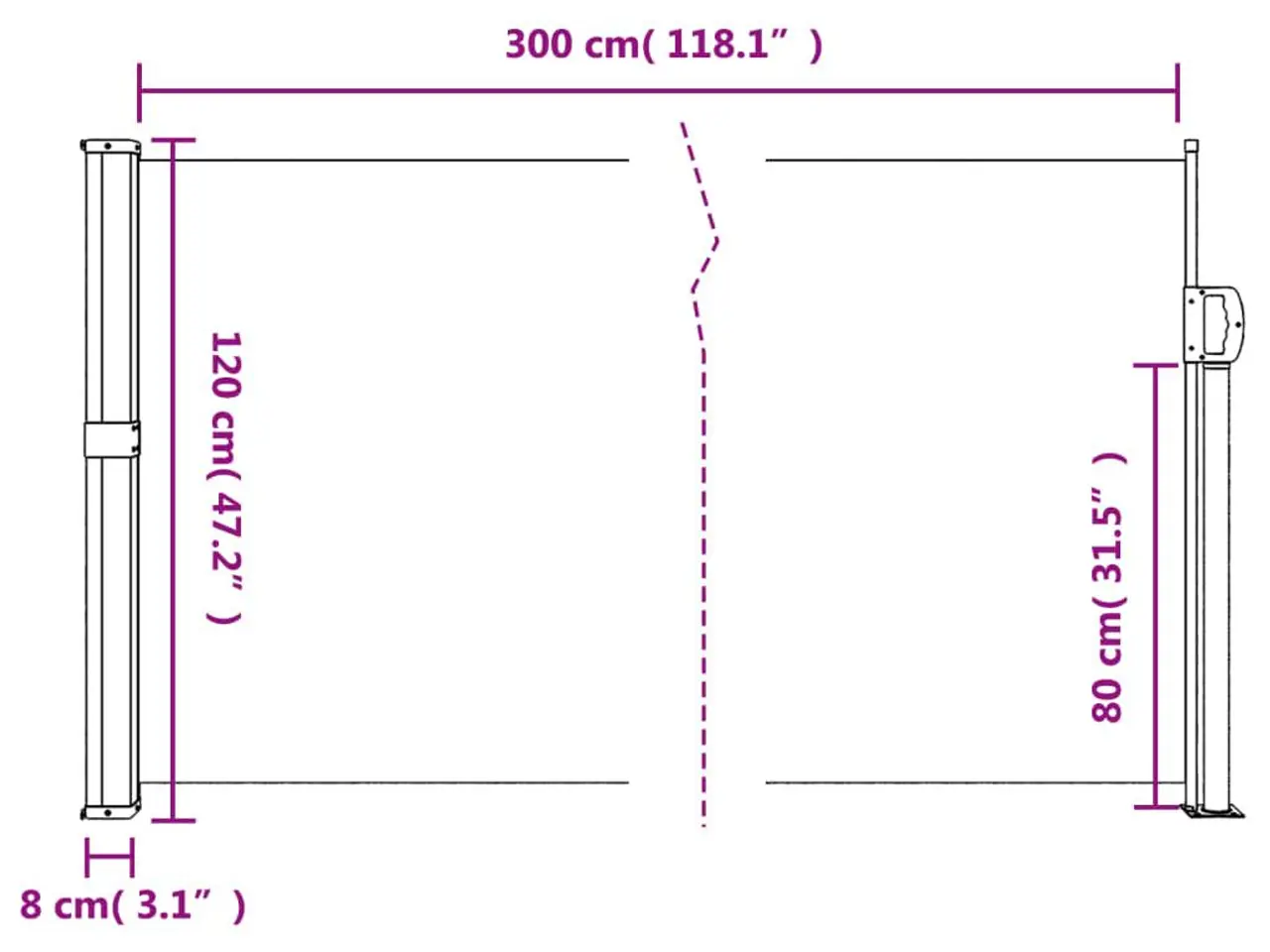Billede 10 - Udtrækkelig sidemarkise - antracit 117 × 300 cm
