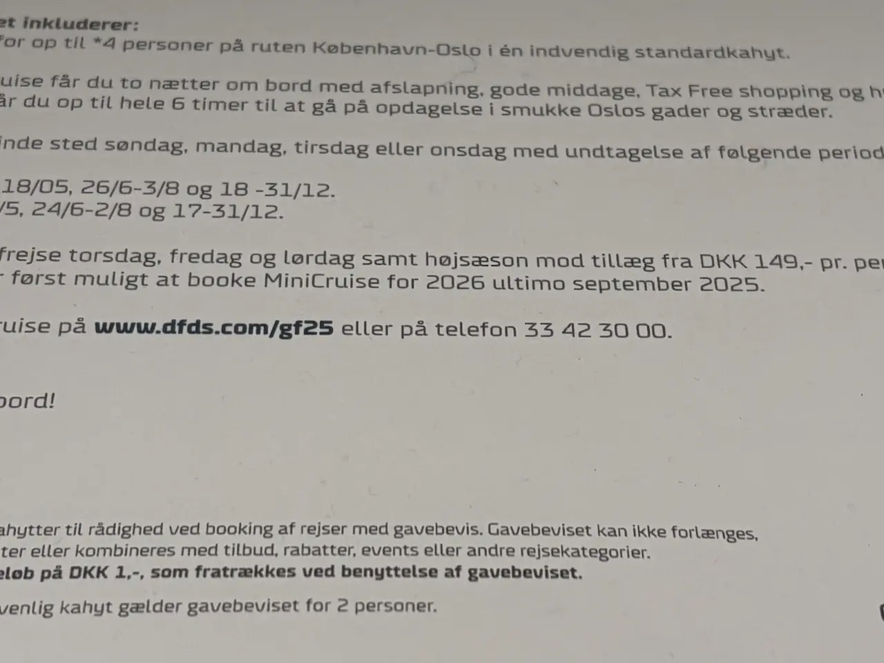 Billede 2 - Gavekort: DFDS Minicruise København-Oslo