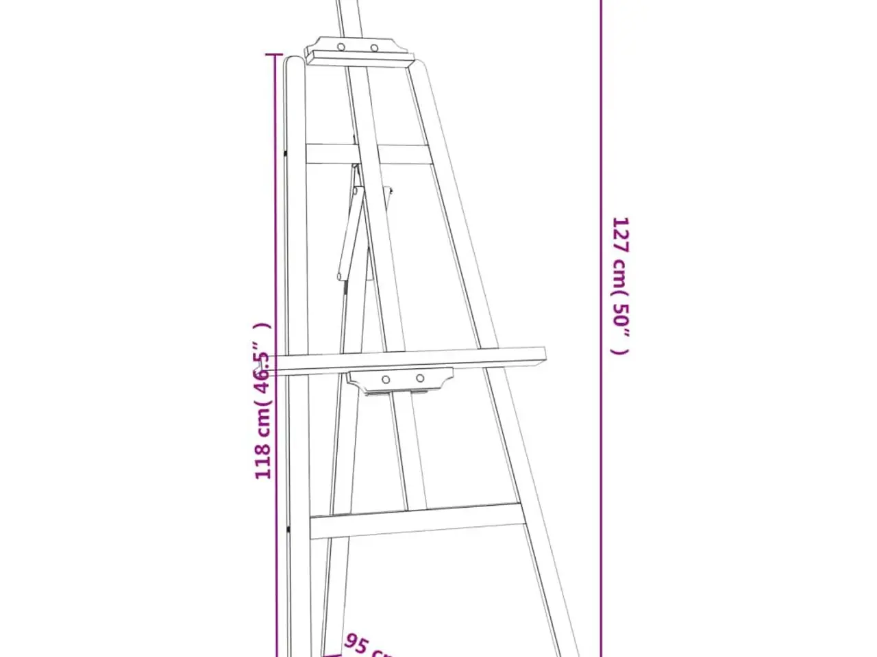 Billede 8 - Staffeli i massivt fyrretræ - 53,5 × 95 × 127 cm, justerbart