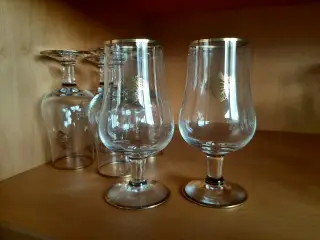 6 stk gamle cognacglas med guldkanter