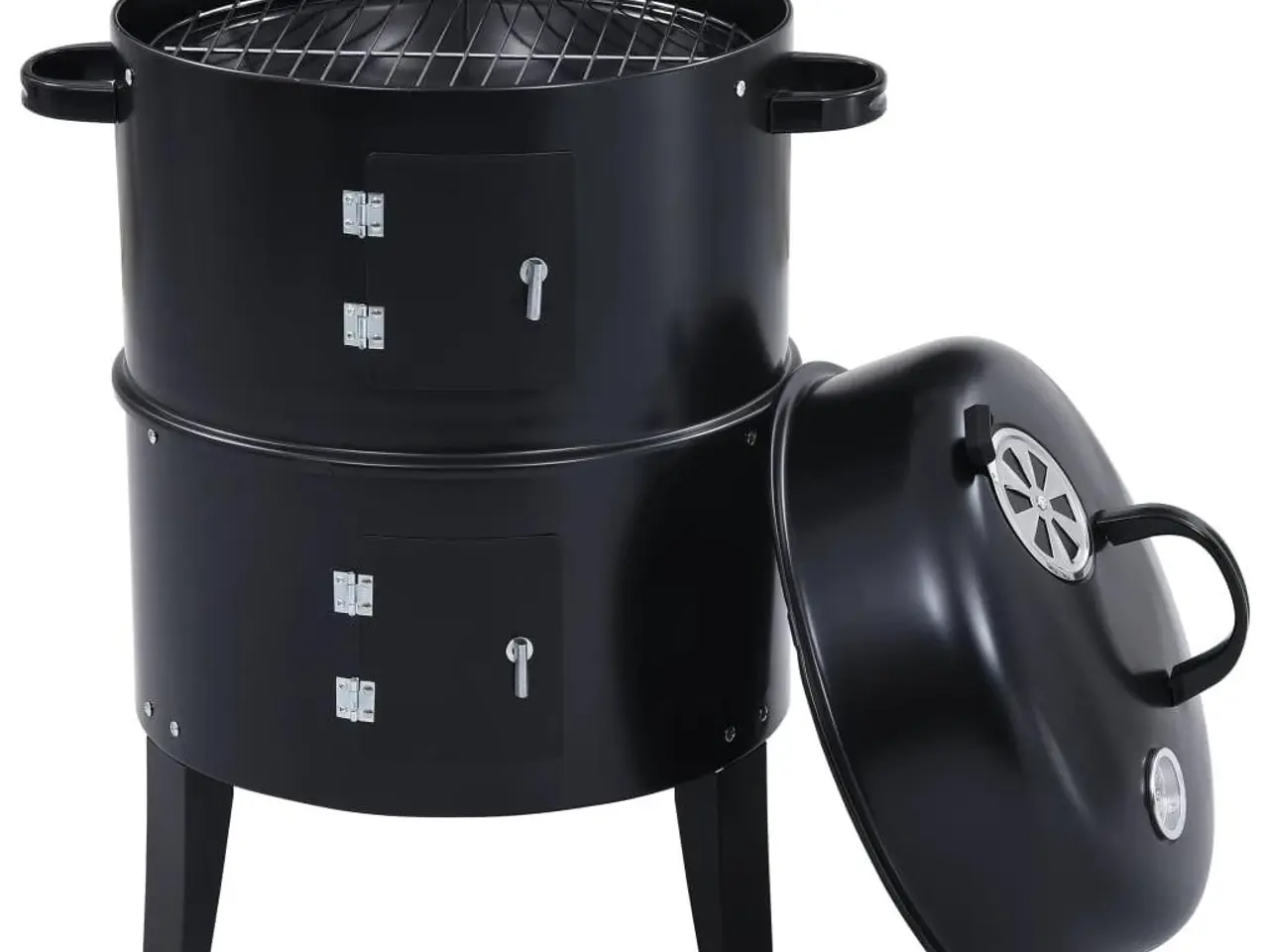 Billede 11 - 3-i-1 kul-/røgegrill 40 × 80 cm - sort stål