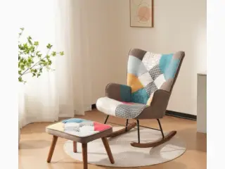 Raumio patchwork læne/gyngestol med skammel