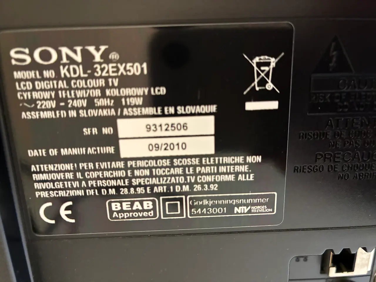 Billede 2 - Sony 32”- TV KDL-32EX501
