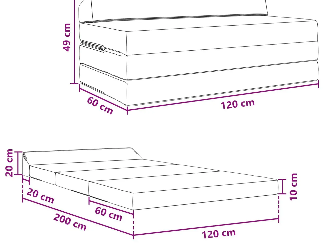 Billede 8 - Foldbar sovesofa i stof - gråbrun 120 × 60 × 49 cm