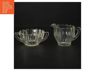 Glas sukkerskål og flødekande sæt (str. Ø 10 og 8 cm)
