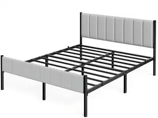 Dobbelt sengeramme 160 × 200 cm med polstret sengegavl - stålslameller, grå