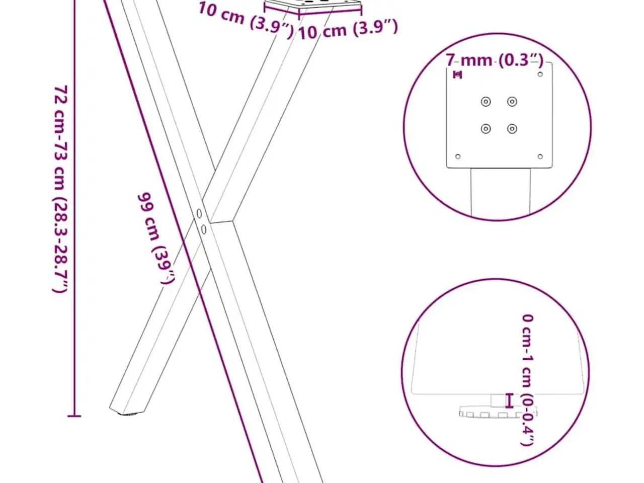 Billede 10 - Spisebordsben i stål - X-form, 2 stk., sort, 70 × (72-73) cm