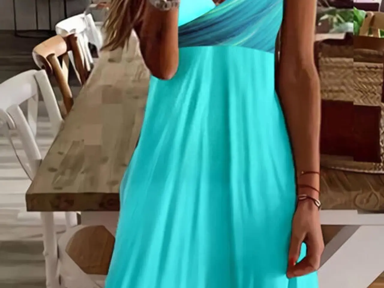 Billede 2 - Sol kjole i sky-Blue. Med wrap i toppen. str: M/L