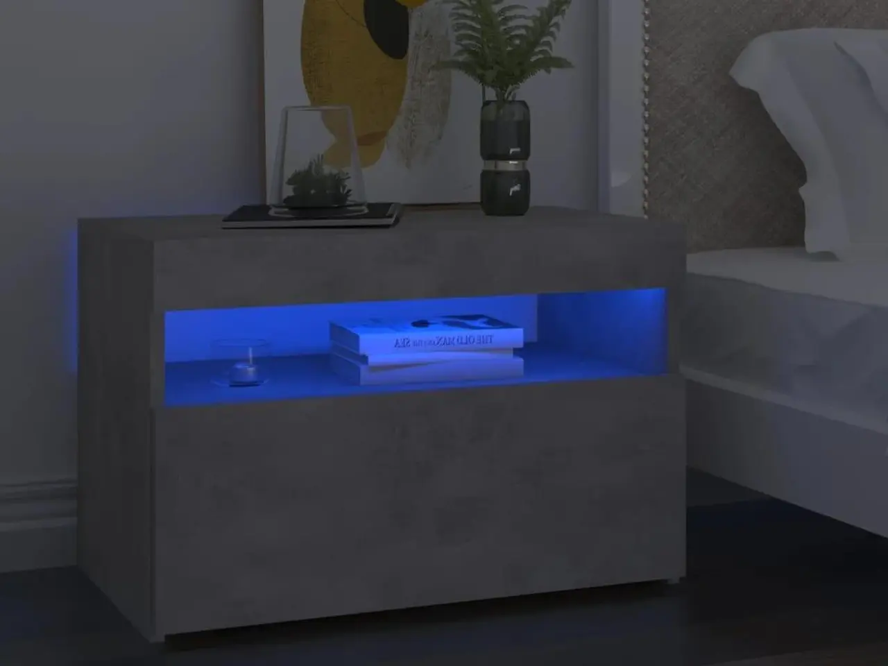 Billede 1 - Sengebord med LED-lys - 60×35×40 cm, betongrå