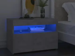 Sengebord med LED-lys 60x35x40 cm betongrå