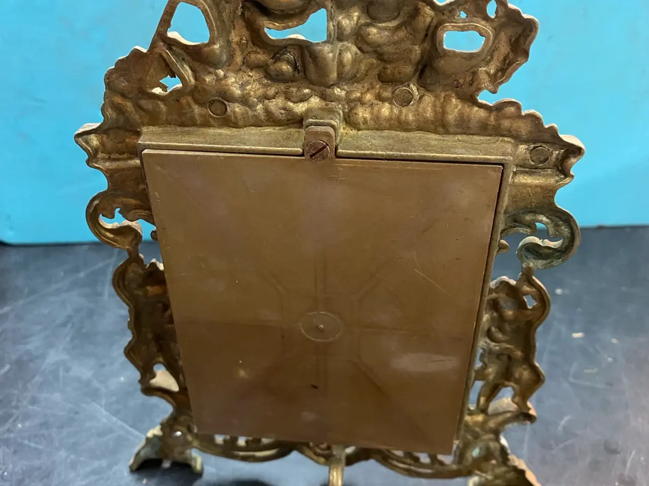 Billede 2 - Flot vintage messingramme med putti og skib – 24,5