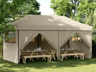Foldbart pop up-festtelt med 4 sidevægge gråbrun