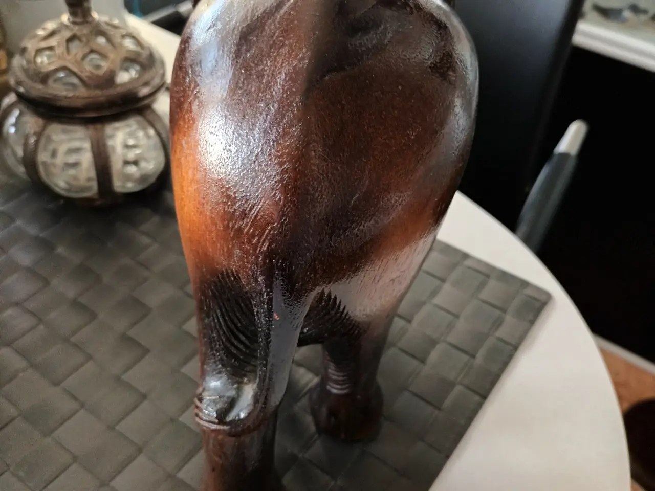 Billede 3 - STOR GAMMEL Antik Håndlavet Træ Elefant 25x25 cm