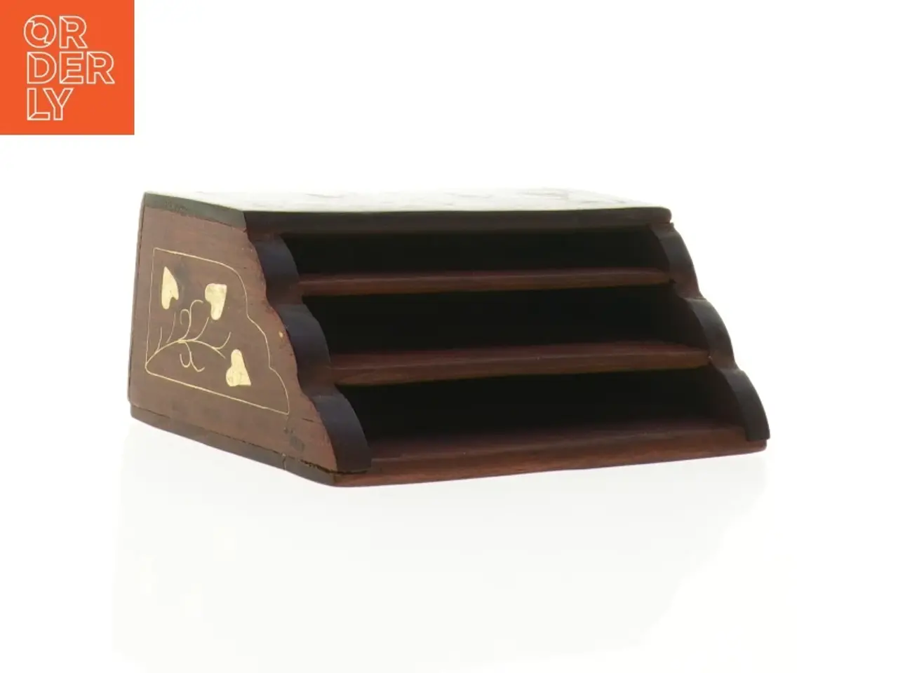 Billede 2 - Træ organisator brevholder med indlæg af guld (str. 15 x 10 x 6,5 cm)
