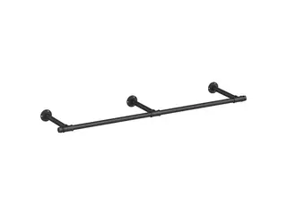Tøjstang vægmonteret industrielt design, 170 × 7 × 30,4 cm, sort, 68 kg bæreevne